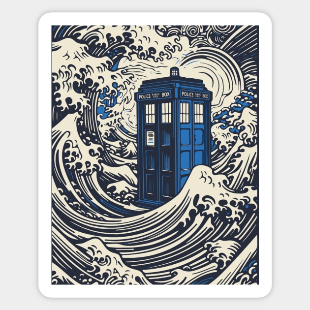 Kanagawa Tardis Sticker by DesignedbyWizards